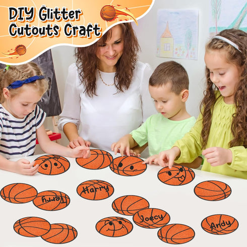 Glitter Basketball Cutouts - 100 Pcs DIY Paper Shapes for Sports Theme Party Decorations, Baby Shower, and Classroom
