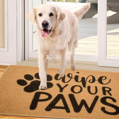 Wipe Your Paws Welcome Outdoor Indoor Door Mat, Nonslip Coir Doormat for Dog Lovers New Home Gift