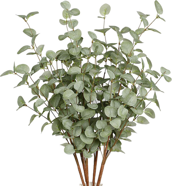6 Pcs Eucalyptus Stems, 27'' Greenery Leaf Spray, Artificial Floral Plants for Home Party Wedding Decoration