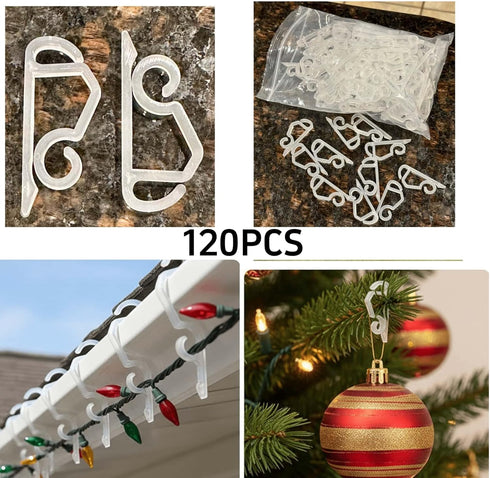 Kihanyoh (120, Christmas Light Clips, White Gutter Hooks Outside String Lights Clips Weatherproof Outdoor Seasonal