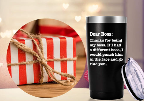 AMZUShome Thanks For Being My Boss Travel Mug - Boss Day Gifts, Office Gifts, 20oz Black Tumbler