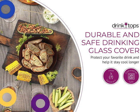 Drink Tops Ventilated Silicone Wine Glass Covers - Weighted Outdoor Glass Protectors, BPA Free - 4 Pack