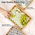 13"9") Rectangle Rattan Tray with Mother of Pearl Inlay, Rattan Serving Tray with Handle for Coffee, Bread, Fruits
