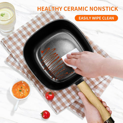 Audecook Hot Pot Electric 2L - Ceramic Glaze Non-Stick Frying Pan, Portable Cooker for Ramen, Steak, Fried Rice, with