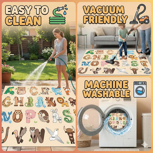3x5 Kids Rugs for Playroom - Feet ABC Alphabet Rug for Kids Room Educaitonal Learning Animal, Preschool Rug