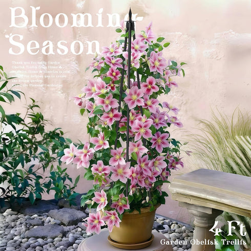 4FT 16mm Obelisk Trellis for Climbing Plants Outdoor, Rust-Proof Extra Thickened Plastic-Coated Metal Pipes, Indoor