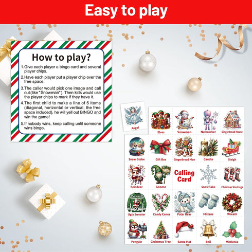 24 ceiba tree Christmas Bingo Game Cards for Adults Kids Family Large Group Players Winter Holiday Bingo Party Favors