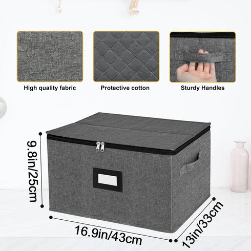 Stemware Storage Cases, Quilted Glassware Storage with Dividers for 12 Red Wine Glasses, Stackable Dark Gray