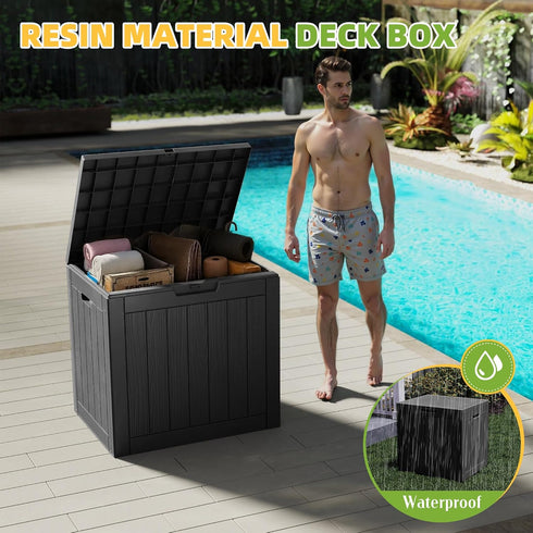 35 Package Gallon Resin Deck Box with Lockable Latch, Waterproof UV-Resistant Multi-Purpose Outdoor Storage for Patio