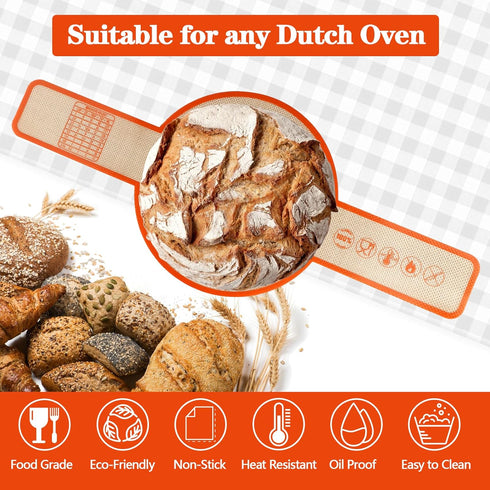 UBeesize Thickened Silicone Bread Sling, Reusable Sourdough Bread Baking Mat For Dutch Oven 2-8 Qrt, Non-Stick, Easy To Clean, With Extra Long Handles Bread Baking Sheet Liner by UBeesize