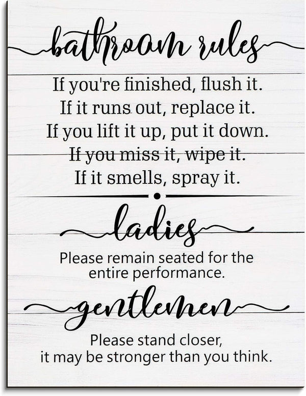 Funny Bathroom Signs for Restroom Wall Art Decor, Rustic Wood Hanging Decor for Laundry Room, 13.8 x 10.6 Inch