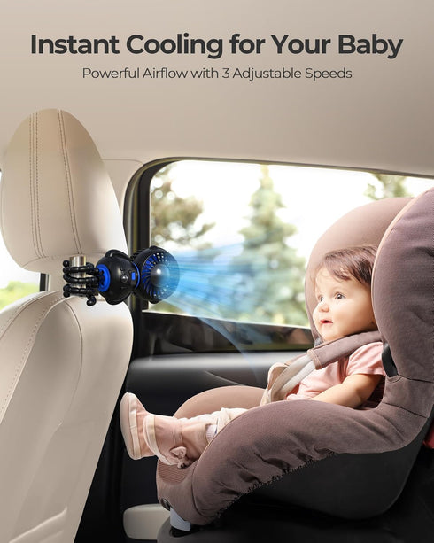 Koonie Astronaut Portable Stroller Fan, Baby-Safe Clip-on with Detachable Flexible Tripod, Rechargeable Battery