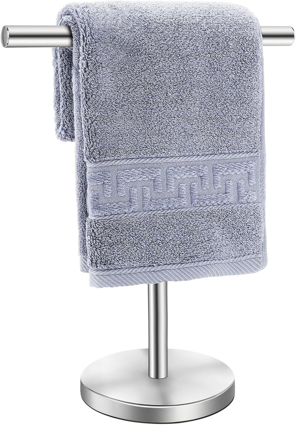 T-Shape Bath Hand Towel Holder Stand - Stainless Steel Free Standing Rack for Bathroom and Kitchen, Silver