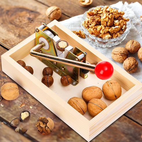 4 Pumtus Manual Nutcracker, Heavy Duty Nut Tongs with Forks & Wooden Base, Adjustable Macadamia Nut Opener Tool, Walnut