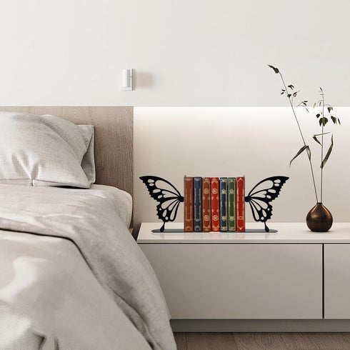 Natrlart Butterfly Metal Bookends Cute Butterfly Book Ends for Shelves Bookshelf Decorative Objects Home Office Desk