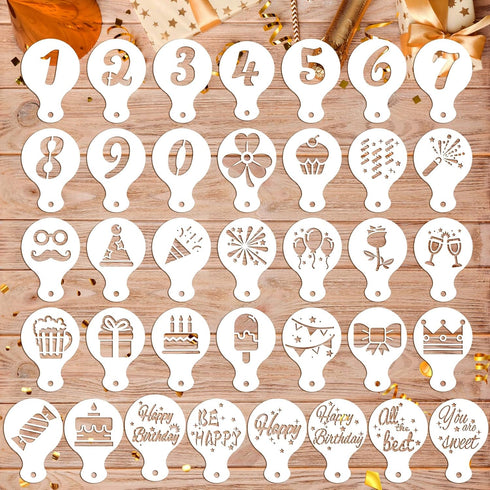 36pcs Cookie Stencils, Reusable Decorating Templates for Happy Birthday Cake and Cookie Baking Art Craft.