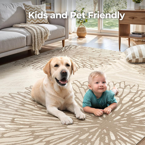 5x7 DecorBeige/Brown,5'x7' WITSHOCK Area Rugs for Living Room: Beige Floral Washable Rugs for Bedroom Dining Room