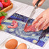 Tempered Glass Cutting Board for Kitchen, Van Gogh Design Blue Starry, Small Heat Resistant, 8x12 inch