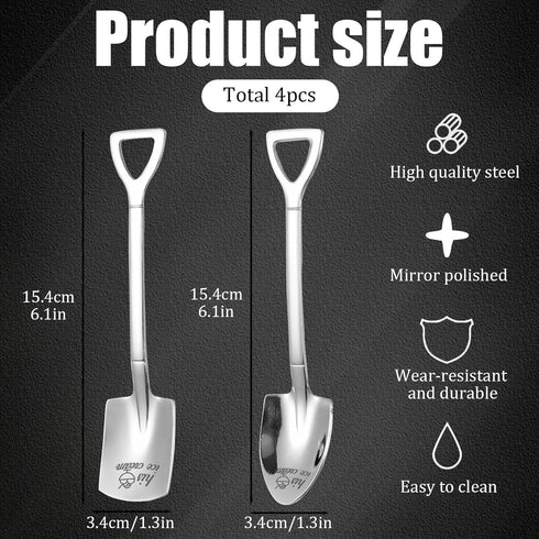4 Pcs Stainless Steel His and Hers Ice Cream Spoons, Metal Shovel Spoons Couple Gift, Tea Dessert Spoon, Table Spoons Silverware for Coffee Fruit Kitchen Restaurant Home Party