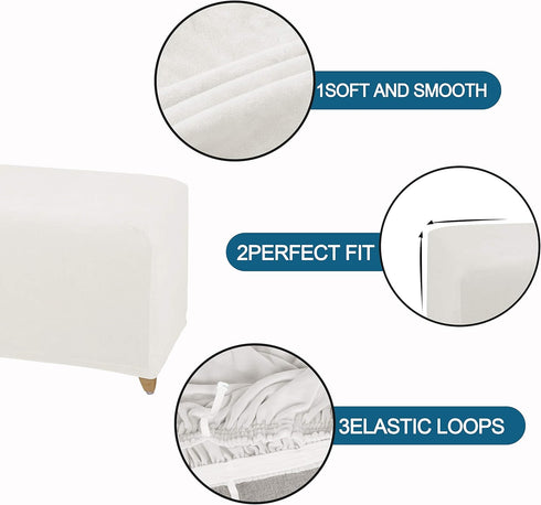 LUSHVIDA Stretch Ottoman Slipcover - Velvet Rectangle Stool Cover Soft Furniture Protector with Elastic Bottom