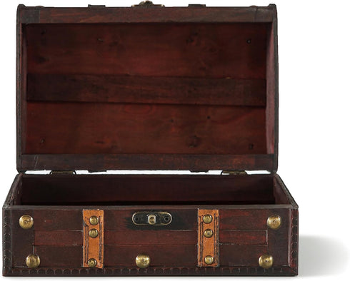 SLPR Wooden Storage Box with Hinged Lid and Handle - Small Decorative Wood Treasure Chest, 11" x 7" x 5.7"