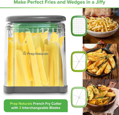 PrepNaturals 3-in-1 French Fry Cutter - Manual Potato Cutter for Fries and Vegetable Chopper