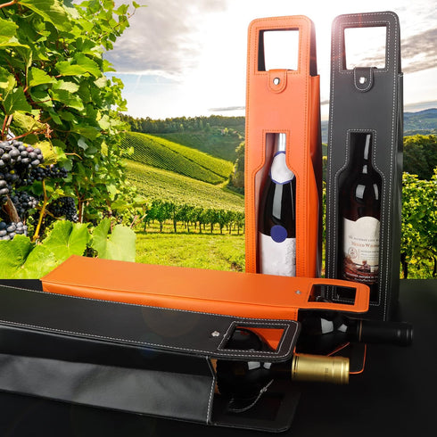 Leather Wine Gift Bag 16.1x3.5x3.5 in, Reusable Portable Wine Tote Bag, Metal Clasp for Parties, Birthdays, Holidays