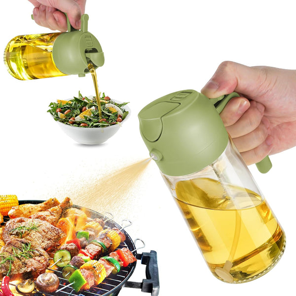 16oz Oil Dispenser Bottle, 2 in 1 Olive Oil Dispenser and Sprayer for Kitchen, Cooking, Salad, Barbecue Green