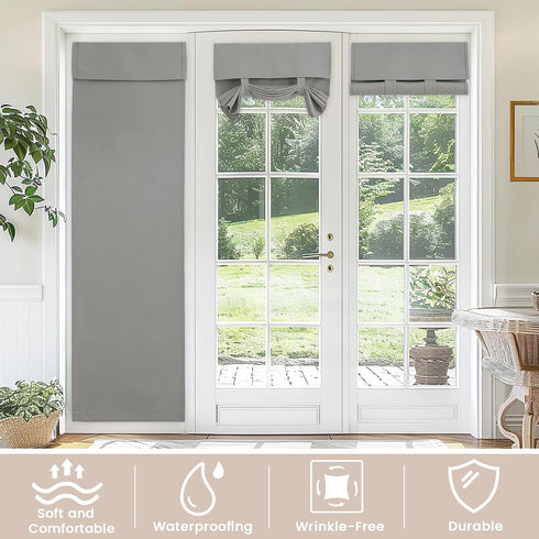 Small French Curtain Tricia Door Curtain, Thermal Insulated Tie Up Shades for French Doors, Silver Grey