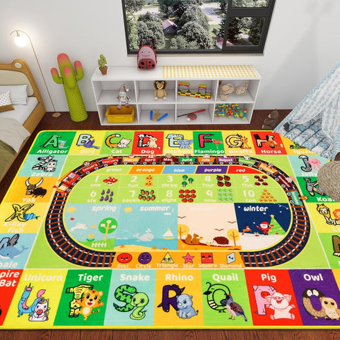 Mfmiudole 59"39.4" ABC Kids Rug for Playroom Baby Play Mat Alphabet Rug Animal Number Shape Classroom Rug Kids Playroom