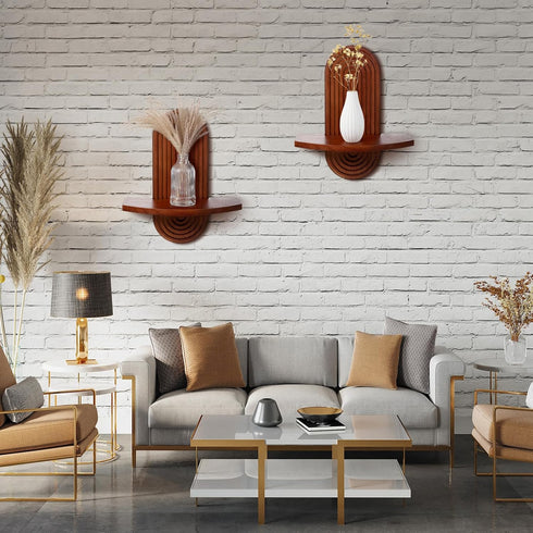 2 2 Suzile Pcs Arched Boho Wooden Wall Shelves Mid Century Shelves Walnut Holders Hanging Wood Wall Mount Rainbow Shelf