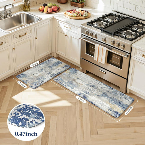 Set 2,Non Sink,Laundry,Home,Office,Desk(17"x29"+17"x47") LEEVAN Kitchen Mats Cushioned Anti Fatigue Blue of Slip
