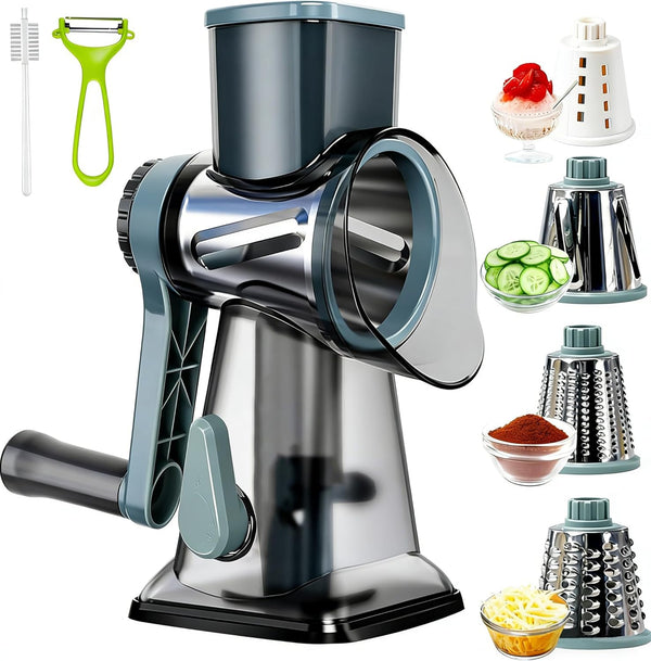 KalraMay Cheese Grater,Rotary Cheese Grater with Handle, Multifunctional Rotary Cheese Shredder Effortlessly Grates