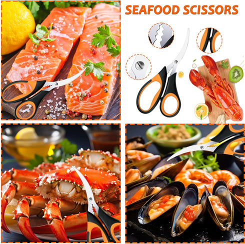 Seafood Crab Crackers and Tools - 21 Pcs Set with Crab Leg Crackers, Lobster Shellers, Seafood Scissors