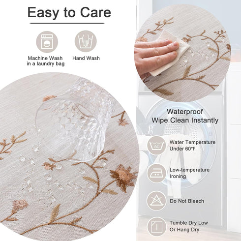 55''x 70'' Joyfol Day Linen Waterproof Tablecloth with Tassels, Rustic Farmhouse Flowers Embroidery Table Cloths