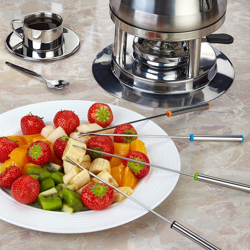 Set of 12 Stainless Steel Fondue Forks, 9.5", Color Coded Cheese Fondue Forks, Heat Resistant Handle