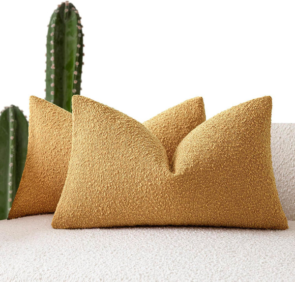 Foindtower Pack of 2 Textured Boucle Throw Pillow Covers Accent Solid Decorative