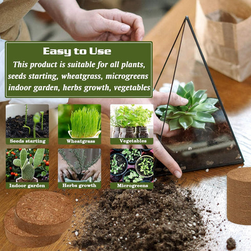 ZeeDix 50pcs Compressed Coco Coir Fiber, 50mm Potting Soil for Indoor and Outdoor Plants