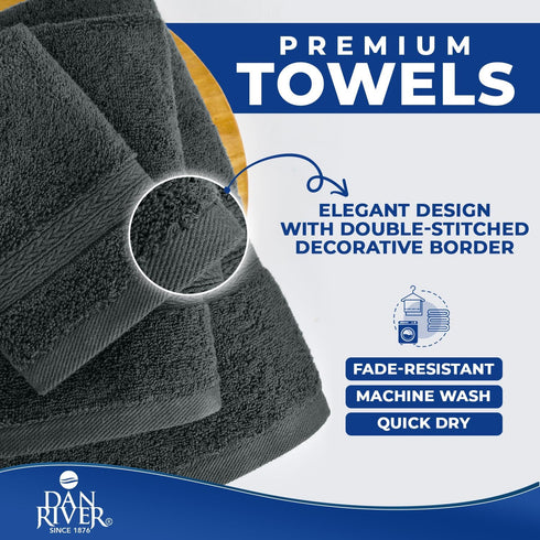 8 2 2 4 600 100% Set, DAN RIVER PC Luxury Bath Towels for Bathroom, Bath, Hand, and Wash Cloths, GSM Ring Spun Cotton