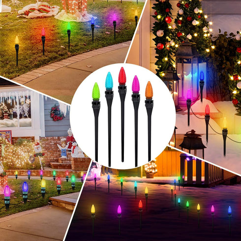 BeapTcely 12 Inches C7 C9 (50, Christmas Light Stakes Universal Yard Lawn Holiday Light Stakes String Lights Ground