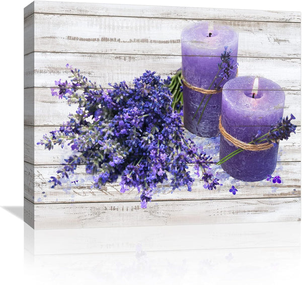EBENG Bathroom Decor Wall Art, Purple Canvas Pictures for Wall, Farmhouse Modern Framed Artwork, 12x16 Inch