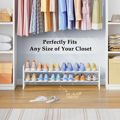 2 Tier,41.53'' Closet, 12 Gewudraw Shoe Rack Adjustable Metal Shoe Organizer for Bedroom, Entryway,Holds Up to Pairs