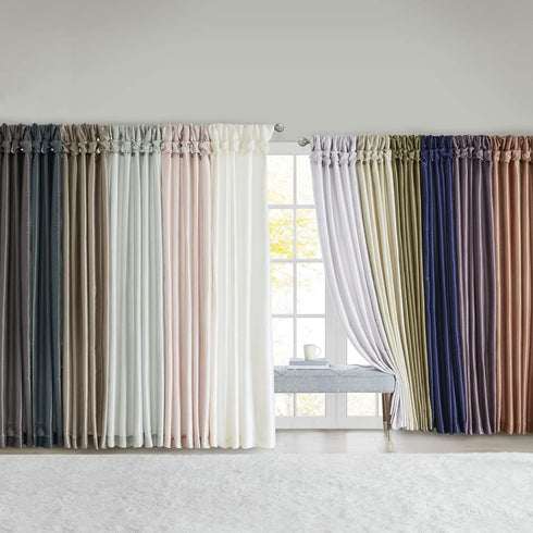 Madison Park Emilia Faux Silk Curtain, 120"L x 50"W, Dusty Aqua, Room Darkening, DIY Twist Tab Top
