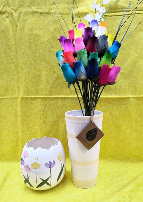 Assorted Colors Wooden Rose Closed Bud Bouquets, 2 Dozen