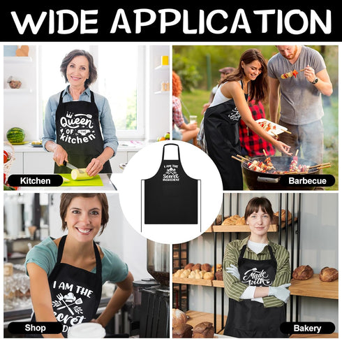 Set of 3 Women Kitchen Aprons, Funny Quotes Pocket Aprons with Adjustable Waist Tie for Cooking, Baking
