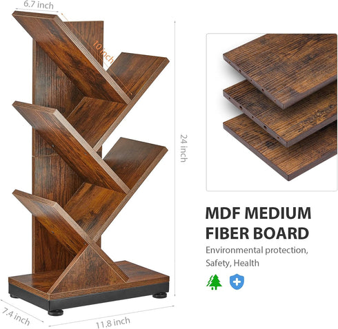 5 ruboka Tree Bookshelf,Retro Floor Standing Bookcase Display for CDs/Magazine/Books,Small Bookshelf for Bedroom,Living