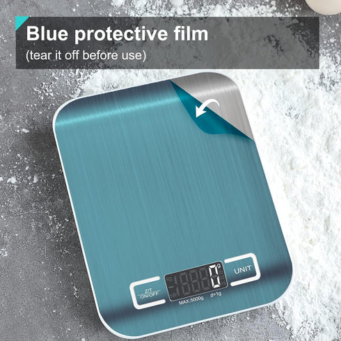 Digital Kitchen Scale - Food Scale for Meat Baking Weight, Up to 11 lb (1g-5KG), Silver Stainless Steel with LCD Display