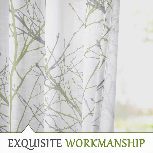 FMFUNCTEX Linen Semi Sheer Curtains, Sage Green White, 54 Inches Long for Living Room, Grommet Top 2 Panels