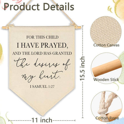FYSIA for This Child I Have Prayed- Canvas Hanging Pennant Flag Banner Wall Sign Decor Gifts for Nursery Baby Kids Girl