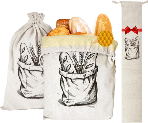 Reusable Bread Bags for Homemade BreadNatural BeesWax & Linen CottonLarge Capacity and